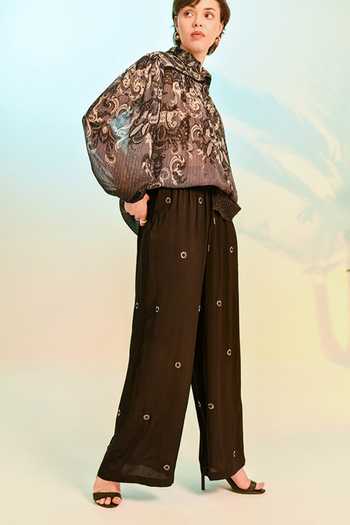 Buy_Bhanuni By Jyoti_Black Viscose Collared Neck Drift Print Shirt _Online_at_Aza_Fashions