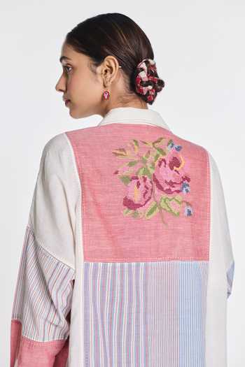 Buy Payal Pratap Multi Color Handloom Cotton Collared Neck Chamomile Patchwork Shirt Online at Aza Fashions Buy_Payal Pratap_Multi Color Handloom Cotton Collared Neck Chamomile Patchwork Shirt _Online_at_Aza_Fashions