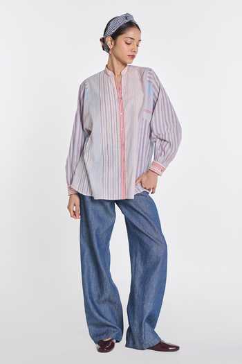 Buy Payal Pratap Multi Color Handloom Cotton Band Collar Yarrow Multicheck Shirt Online at Aza Fashions Buy_Payal Pratap_Multi Color Handloom Cotton Band Collar Yarrow Multicheck Shirt _Online_at_Aza_Fashions