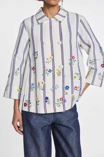 Buy Payal Pratap White Cotton, Linen Collared Neck Gomphrena Double Breasted Jacket Online at Aza Fashions Buy_Payal Pratap_White Cotton, Linen Collared Neck Gomphrena Double Breasted Jacket _Online_at_Aza_Fashions