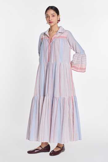 Buy_Payal Pratap_Multi Color Handloom Cotton Collared Neck Roscoea Maxi Dress _Online_at_Aza_Fashions