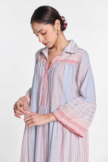 Shop_Payal Pratap_Multi Color Handloom Cotton Collared Neck Roscoea Maxi Dress _Online_at_Aza_Fashions