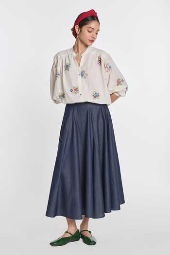 Shop_Payal Pratap_Ivory Handloom Cotton Split V-neck Lisianthus Gingham Check Top _Online_at_Aza_Fashions