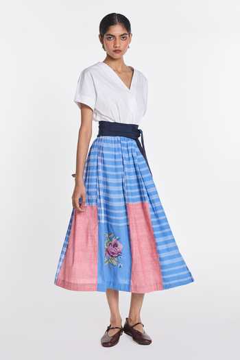 Buy_Payal Pratap_White Cotton, Poplin V-neck Celandine Patchwork Wrap Dress _Online_at_Aza_Fashions