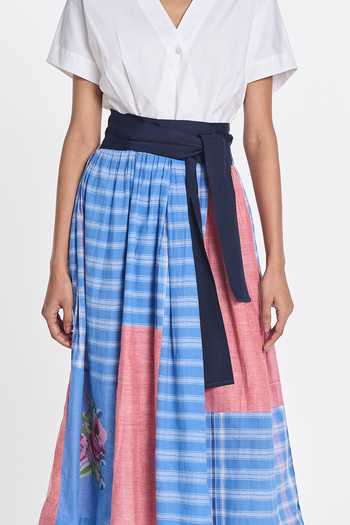 Shop_Payal Pratap_White Cotton, Poplin V-neck Celandine Patchwork Wrap Dress _Online_at_Aza_Fashions