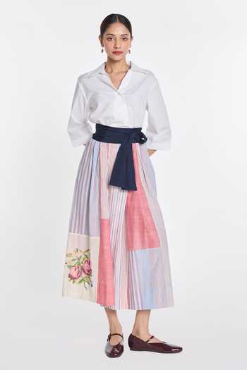 Payal Pratap White Cotton, Poplin Collared Neck Ivy Patchwork Wrap Dress Online at Aza Fashions Payal Pratap_White Cotton, Poplin Collared Neck Ivy Patchwork Wrap Dress _Online_at_Aza_Fashions