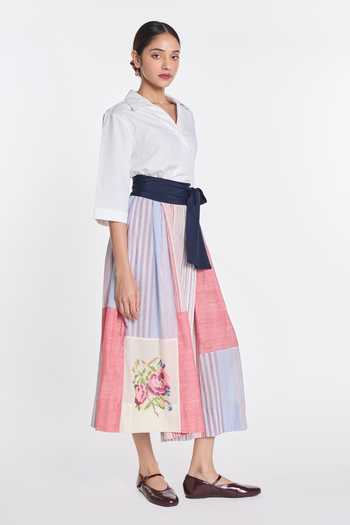 Buy Payal Pratap White Cotton, Poplin Collared Neck Ivy Patchwork Wrap Dress Online at Aza Fashions Buy_Payal Pratap_White Cotton, Poplin Collared Neck Ivy Patchwork Wrap Dress _Online_at_Aza_Fashions