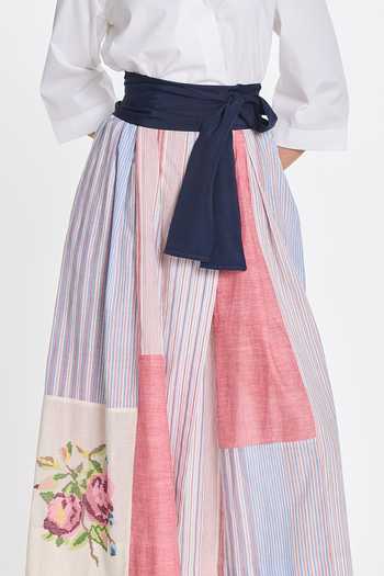 Shop Payal Pratap White Cotton, Poplin Collared Neck Ivy Patchwork Wrap Dress Online at Aza Fashions Shop_Payal Pratap_White Cotton, Poplin Collared Neck Ivy Patchwork Wrap Dress _Online_at_Aza_Fashions