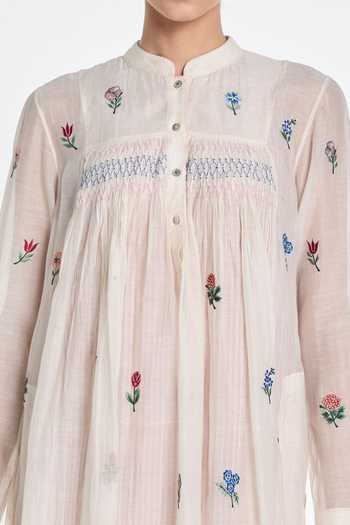 Payal Pratap Ivory Silk, Cotton Mandarin Collar Ariseama Embroidered Tunic at Aza Fashions Payal Pratap_Ivory Silk, Cotton Mandarin Collar Ariseama Embroidered Tunic _at_Aza_Fashions
