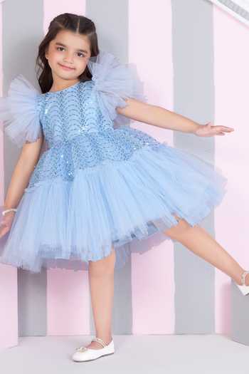 Buy_Mini Stitch_Blue Net Butterfly Embellished Dress _Online_at_Aza_Fashions
