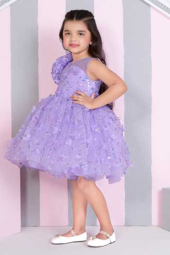 Mini Stitch_Purple Net Floral Embroidered Dress _Online_at_Aza_Fashions