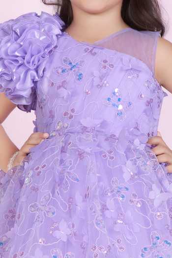 Mini Stitch_Purple Net Floral Embroidered Dress _at_Aza_Fashions