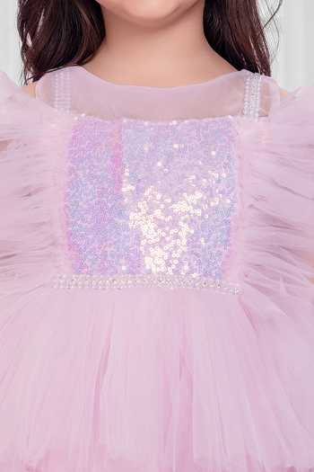 Buy_Mini Stitch_Pink Net Sequin Work Dress _Online_at_Aza_Fashions