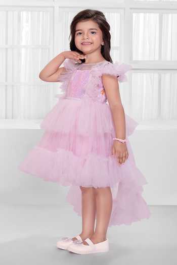 Shop_Mini Stitch_Pink Net Sequin Work Dress _Online_at_Aza_Fashions