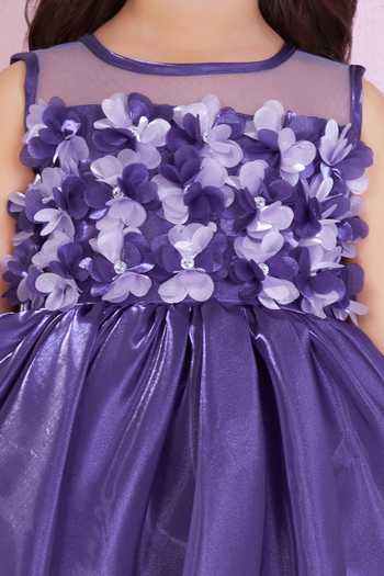 Buy_Mini Stitch_Purple Satin 3d Floral Embroidered Dress 