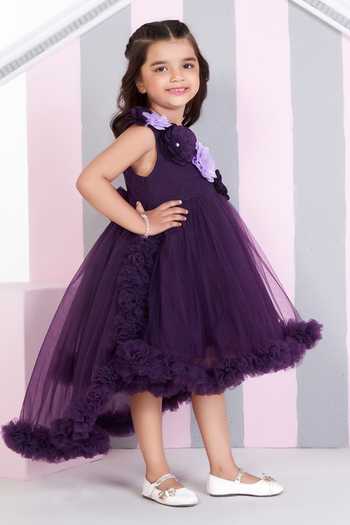 Shop_Mini Stitch_Purple Net 3d Floral Applique High Low Dress _Online_at_Aza_Fashions