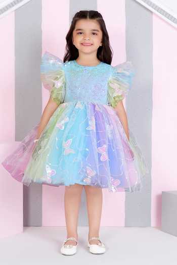 Buy_Mini Stitch_Multi Color Net Butterfly Sequin Embroidered Dress _Online_at_Aza_Fashions