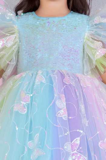 Buy_Mini Stitch_Multi Color Net Butterfly Sequin Embroidered Dress 