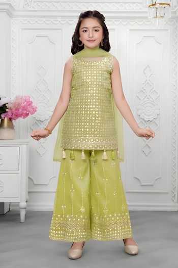 Mini Stitch Sequin Embroidered Kurta Palazzo Dupatta Set 
