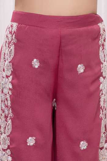 Buy_Mini Stitch_Pink Silk, Cotton Sequins Embroidered Top Palazzo Set 