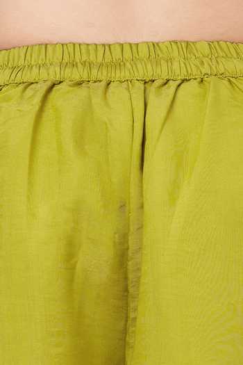 Shop_Mini Stitch_Green Silk, Cotton Embroidered Kurta Palazzo Set 