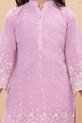 Buy_Mini Stitch_Pink Rayon Embroidery Thread Work Kurta And Palazzo Set 