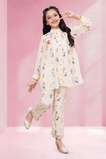 Shop_Mini Stitch_Cream Rayon Embroidery Kurta And Palazzo Set _Online_at_Aza_Fashions