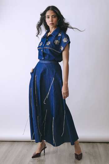 BABITA M Hooked in Indigo Shirt & Skirt Set