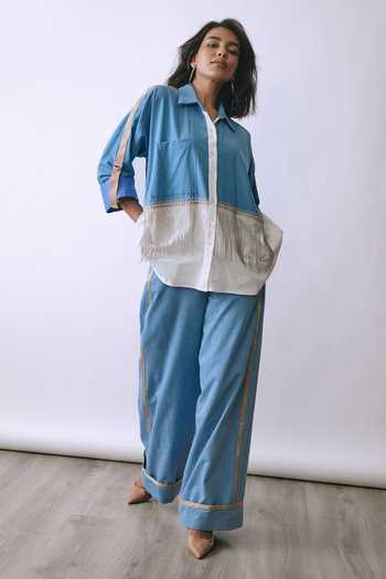 BABITA M Ice Bloom Metallic Chain Shirt & Pant Co-ord Set 
