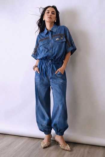BABITA M Riviera Lattice Safety Pin Shirt & Joggers Set 