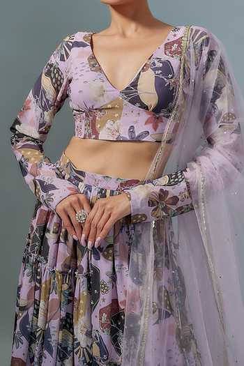 Buy Vana Ethnics Purple Georgette Sequins, Embroidery Floral Print Lehenga Set For Kids Online at Aza Fashions Buy_Vana Ethnics_Purple Georgette Sequins, Embroidery Floral Print Lehenga Set For Kids_Online_at_Aza_Fashions