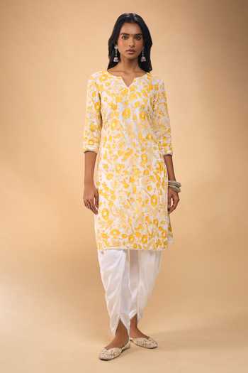 Samyukta Singhania Machine Embroidered Chanderi Kurta Set with Dhoti Pant and Dupatta