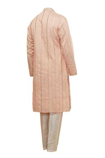 Rng Safawala Peach Mirror Work Kurta Set For Kids