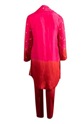 Shop Kaaj Button Pink Silk, Cotton Satin Mirrors Ombre Embroidered Kurta Set For Kids at Aza Fashions Shop_Kaaj Button_Pink Silk, Cotton Satin Mirrors Ombre Embroidered Kurta Set For Kids_at_Aza_Fashions