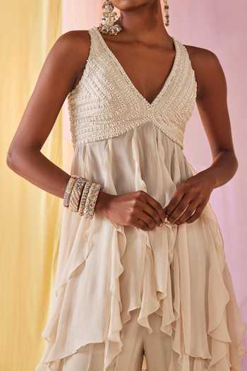 Buy_Anu Pellakuru_Off White Georgette, Silk Beads, Pearls Embroidered Tunic And Sharara Pant Set For Kids_Online_at_Aza_Fashions