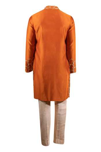 Ankur Kapoor Orange Honeycomb Embroidered Kurta Set For Kids