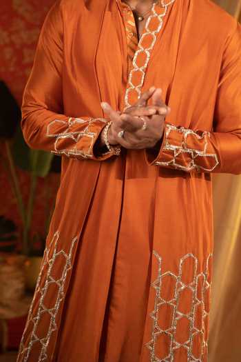 Buy Ankur Kapoor Orange Chanderi Silk, Cotton Gota Patti Honeycomb Embroidered Kurta Set For Kids Online at Aza Fashions Buy_Ankur Kapoor_Orange Chanderi Silk, Cotton Gota Patti Honeycomb Embroidered Kurta Set For Kids_Online_at_Aza_Fashions