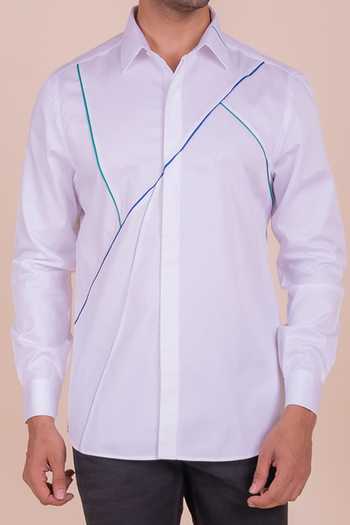 Design O Stitch_White Cotton Piping Detailed Shirt For Kids_Online_at_Aza_Fashions