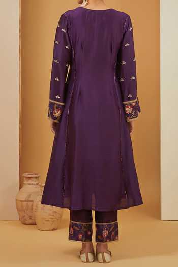 Neha Khullar Floral Zari Hand Embroidered Kurta Pant Set For Kids