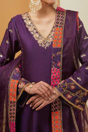 Buy Neha Khullar Purple Chanderi Silk, Organza Embroidery Floral Zari Hand Kurta Pant Set For Kids Online at Aza Fashions Buy_Neha Khullar_Purple Chanderi Silk, Organza Embroidery Floral Zari Hand Kurta Pant Set For Kids_Online_at_Aza_Fashions
