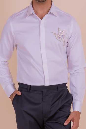 Design O Stitch White Cotton Embroidery Bird Shirt For Kids For Kids Online at Aza Fashions Design O Stitch_White Cotton Embroidery Bird Shirt For Kids For Kids_Online_at_Aza_Fashions