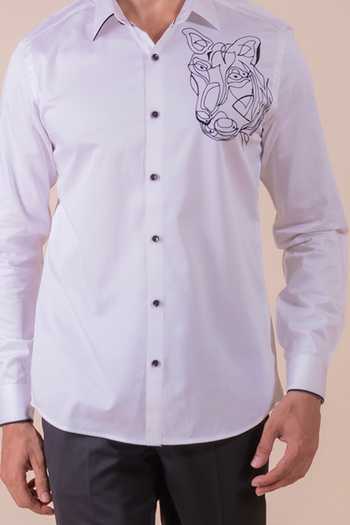 Design O Stitch White Cotton Embroidery Tiger Face Shirt For Kids Online at Aza Fashions Design O Stitch_White Cotton Embroidery Tiger Face Shirt For Kids_Online_at_Aza_Fashions