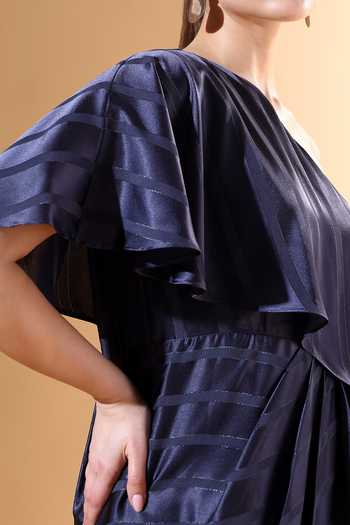 Aakaar X AZA_Blue Satin Pleated Textured Dress For Kids_Online_at_Aza_Fashions
