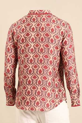 Mayank Modi - Men Mughal Floral Print Front Placket Shirt For Kids