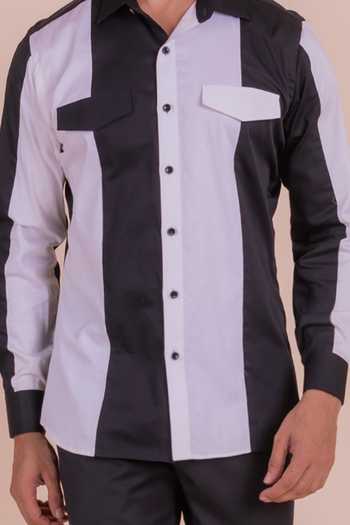 Design O Stitch_Black Cotton And White Stripe Shirt For Kids_Online_at_Aza_Fashions