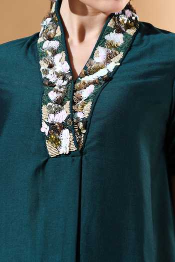 Aakaar X AZA_Green Cotton, Silk Sequins Coin Embellished Skirt Set For Kids_Online_at_Aza_Fashions