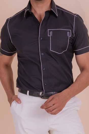 Design O Stitch_Black Cotton Embroidery Anchor Shirt For Kids_Online_at_Aza_Fashions