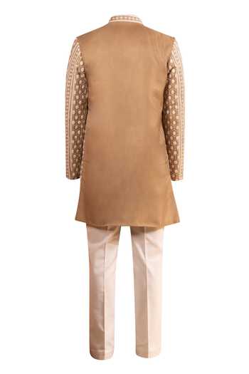 Kaaj Button Geometric Embroidered Sherwani Set For Kids