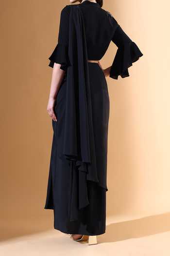 Aakaar X AZA Pre-Draped Saree With Crystal Embellished Blouse For Kids
