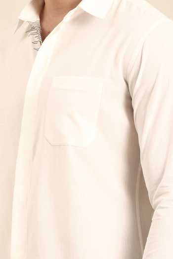 Mayank Modi - Men_White Cotton Embroidery Front Placket Shirt For Kids_Online_at_Aza_Fashions